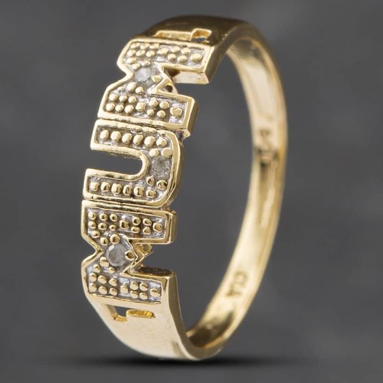 Second Hand 9ct Yellow Gold Diamond Mum Signet Ring 41671309