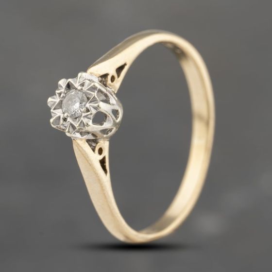Second Hand 9ct Yellow Gold 0.05ct Brilliant Cut Diamond Solitaire Ring 41671594