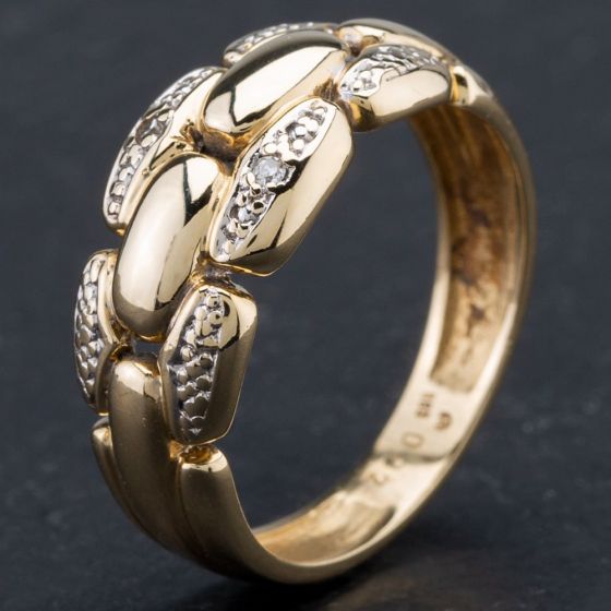 Second Hand 14ct Yellow Gold Brilliant Cut Diamond Chain Link Dress Ring 4167342