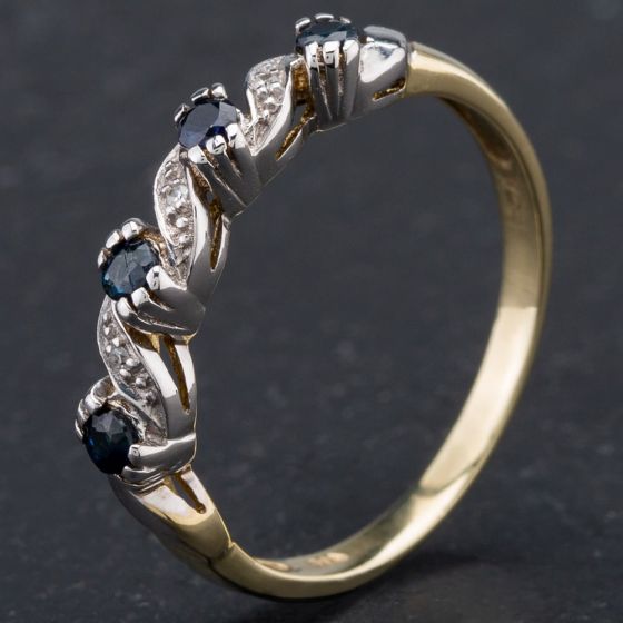 Second Hand 9ct Yellow Gold Brilliant Cut Diamond and Sapphire Half Eternity Ring 4167349
