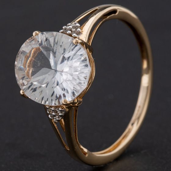 Second Hand 9ct Yellow Gold Large Oval Danburite Diamond Ring 4167371