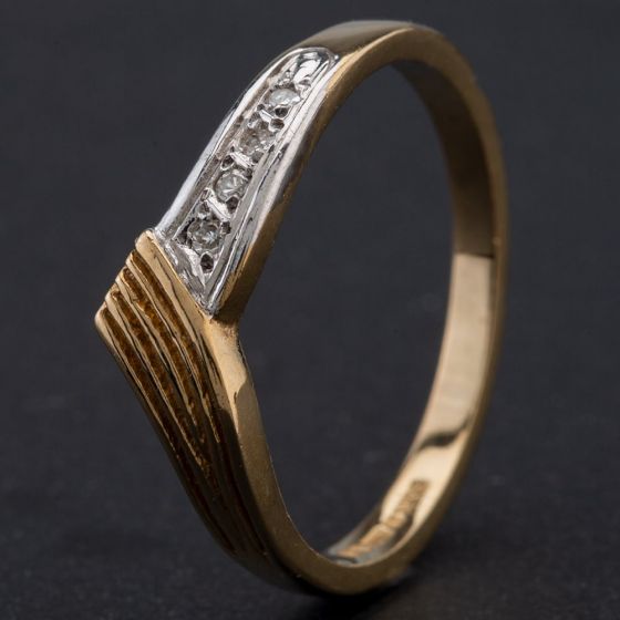 Second Hand 9ct White and Yellow Gold Diamond Set Half Wishbone Ring 4167391