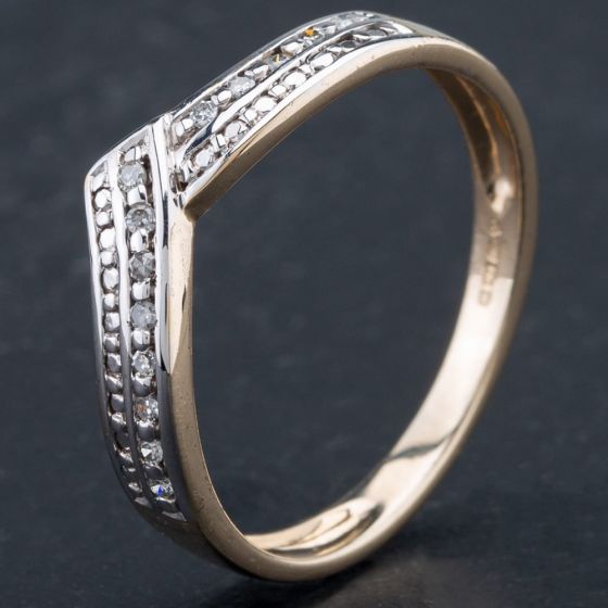 Second Hand 9ct Yellow Gold Brilliant Cut Diamond Channel Set 2 Row Half Wishbone Ring 4167413