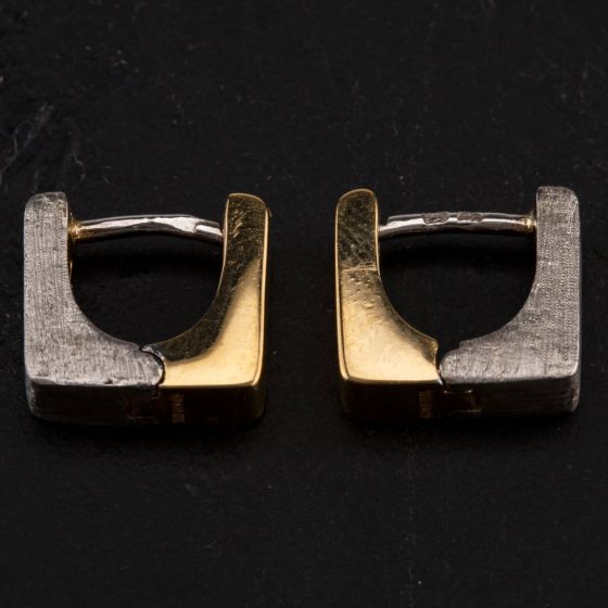 Second Hand 18ct Yellow Gold Brushed Finish White Gold Square Hinged Earrings 4183775