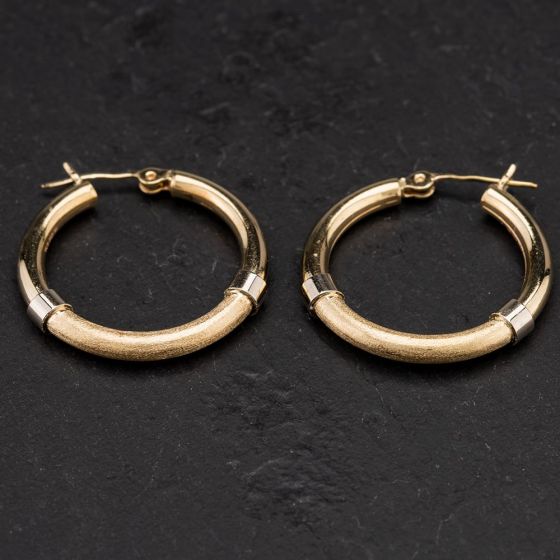 Second Hand 14ct Two Colour Gold Polished Hoop Earrings 4183794
