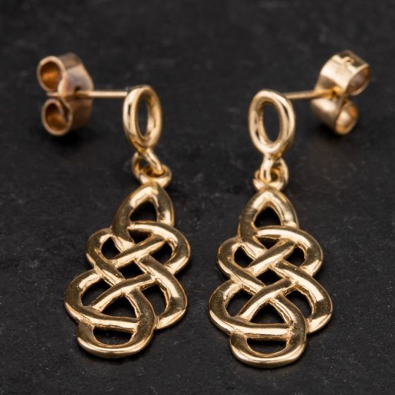 Second Hand 9ct Yellow Gold Celtic Dropper Earrings 4183823