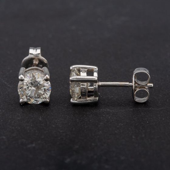 Second Hand 18ct White Gold 4 Claw Set Round Brilliant Cut Diamond Single Stone Stud Earrings 4183845