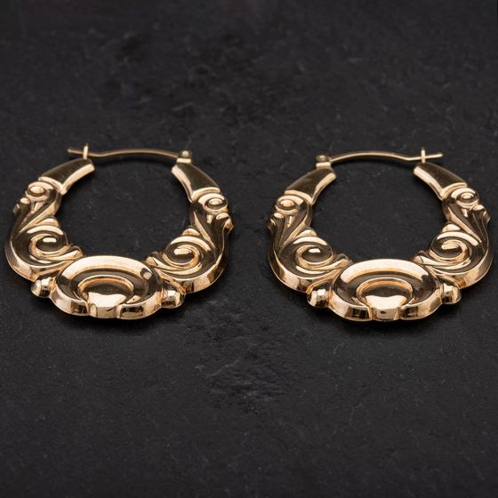Second Hand 9ct Yellow Gold Fancy Hoop Earrings 4183853