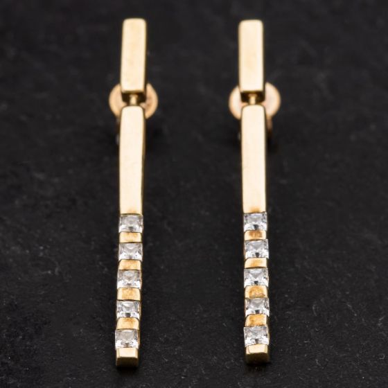 Second Hand 9ct Yellow Gold Cubic Zirconia Bar Dropper Earrings 4183854