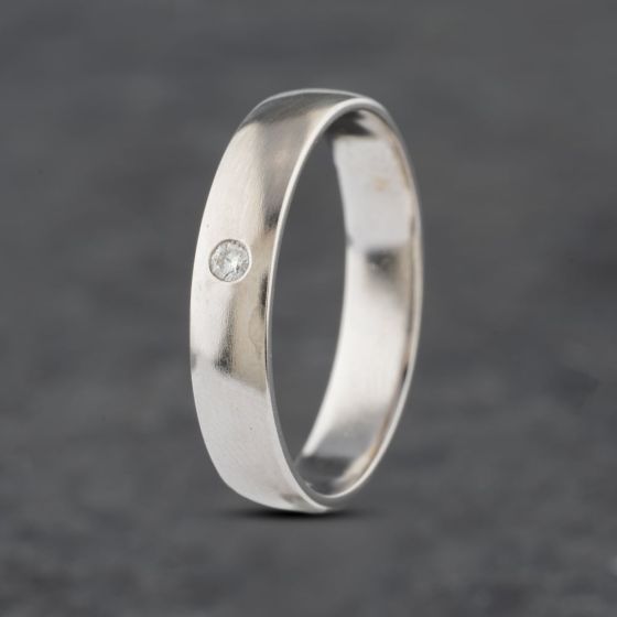 Second Hand 14ct White Gold Brilliant Cut Diamond Set Court Shape Matt Textured 5mm Wedding Ring 41871357