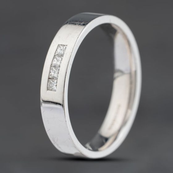 Second Hand 9ct White Gold 0.14ct Princess Cut Diamond 4.1mm Wedding Ring 41871443