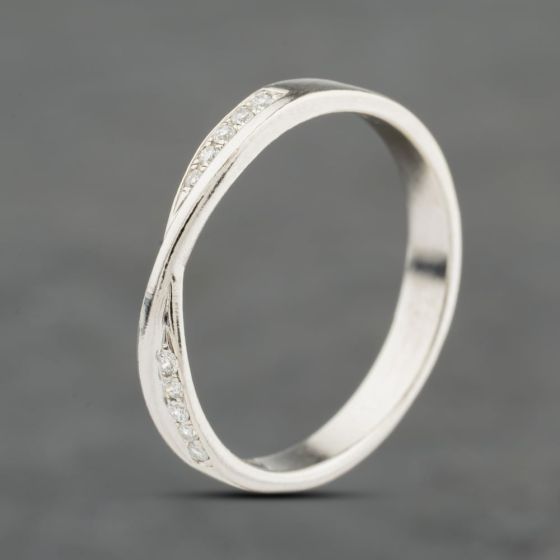 Second Hand 9ct White Gold Brilliant Cut Diamond 2.9mm Shaped Wedding Ring 41871445