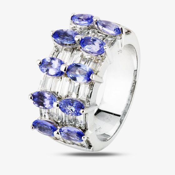 Second Hand 18ct White Gold Tanzanite and Diamond Multi Row Ring 4212889