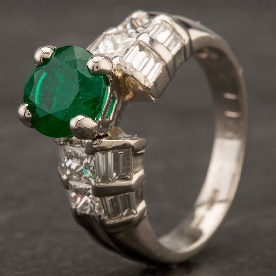 Second Hand Platinum 1.16ct Emerald & 0.60ct Diamond Ring 4232006