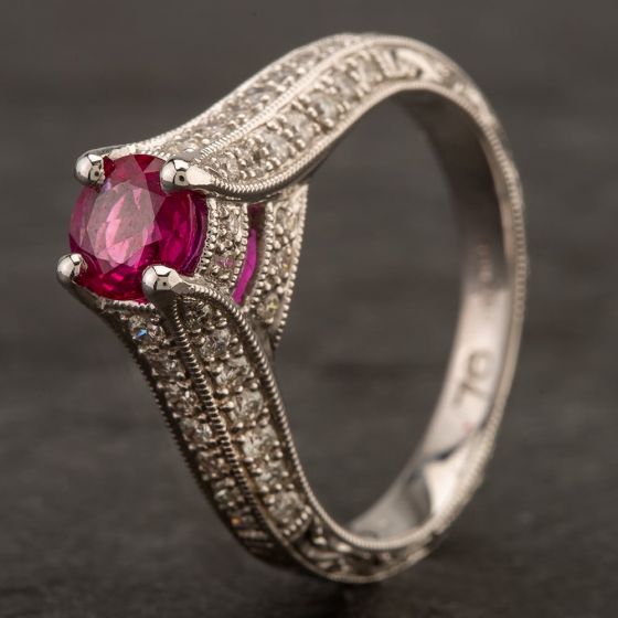 Second Hand 18ct White Gold 0.76ct Ruby & 0.50ct Diamond Ring 4232010