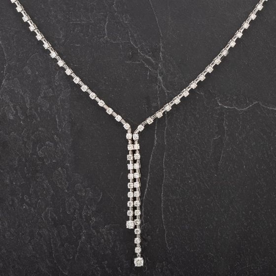 Second Hand 14ct White Gold 16 Inch Diamond Crossover Necklet 4304004