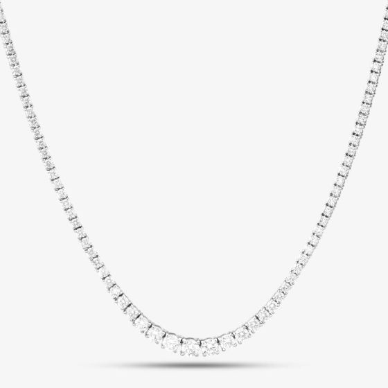 Second Hand 14ct White Gold 3.76ct Brilliant Cut Diamond Graduated 17 Inch Tennis Necklace 43041012