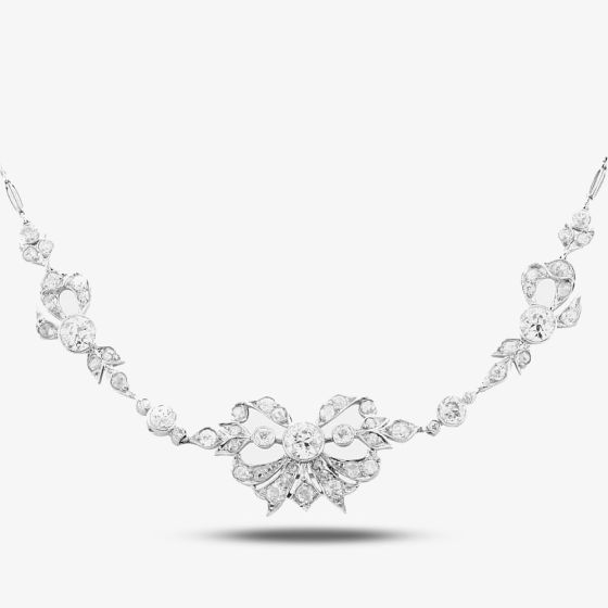 Second Hand Niessing Platinum 16 Inch Diamond Set Bow Necklace 4304699
