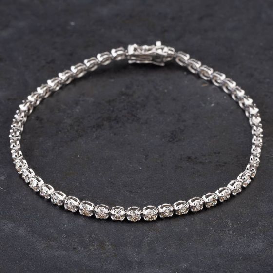 Second Hand 18ct White Gold 3.00ct Diamond 7 Inch Stone Set Bracelet 4307018