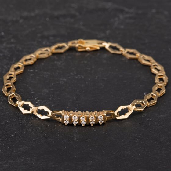 Second Hand 14ct Yellow Gold 7 Inch Diamond Bracelet 4307099