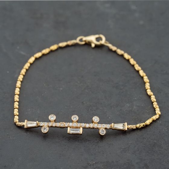 Second Hand 14ct Yellow Gold 0.62ct Diamond Baguette & Brilliant Cut 7 Inch Bracelet 43071013