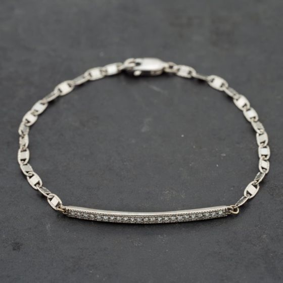 Second Hand 14ct White Gold 0.32ct Brilliant Cut Diamond Bar 7 Inch Identity Bracelet 43071014