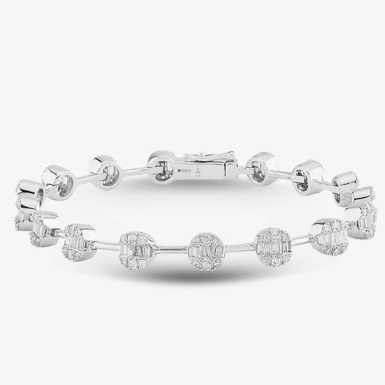 Second Hand 14ct White Gold 2.40ct Diamond Cluster Bracelet 4307125