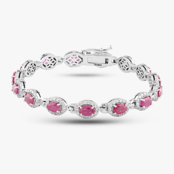 Second Hand 14ct White Gold 6.04ct Ruby & 2.03ct Brilliant Cut Diamond Multi Cluster Bracelet 4307155126