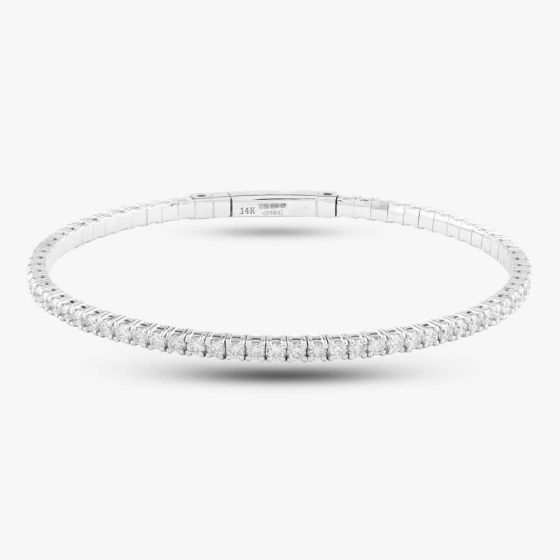 Second Hand 14ct White Gold 3.00ct Brilliant Cut Diamond Flexible 18cm Simple Bangle 4307155127