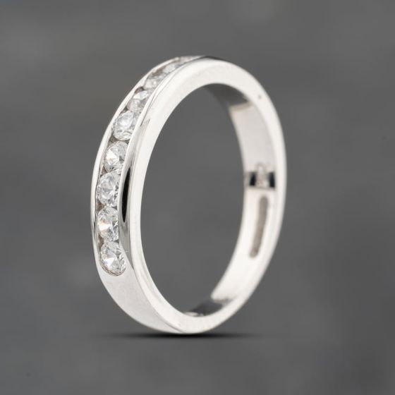Second Hand 9ct White Gold Cubic Zirconia 9 Stone Half Eternity Ring 43091029