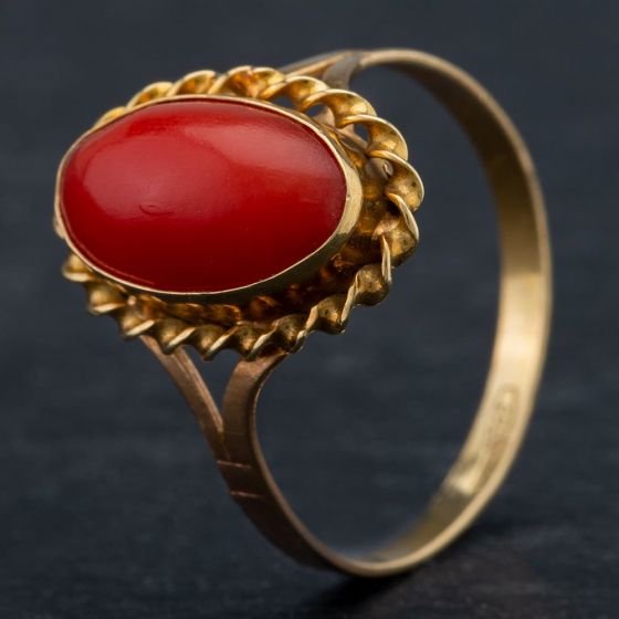 Second Hand 14ct Yellow Gold Coral Dress Ring 4309359