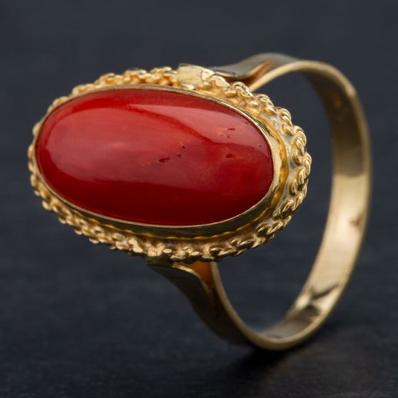 Second Hand 18ct Yellow Gold Coral Dress Ring 4309360