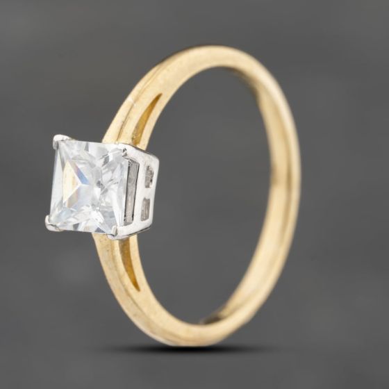 Second Hand 9ct Yellow Gold Cubic Zirconia Square Solitaire Ring 43111006