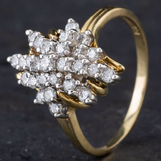 Second Hand 14ct Yellow Gold Brilliant Cut Diamond Spikey Design Cluster Ring 4312007