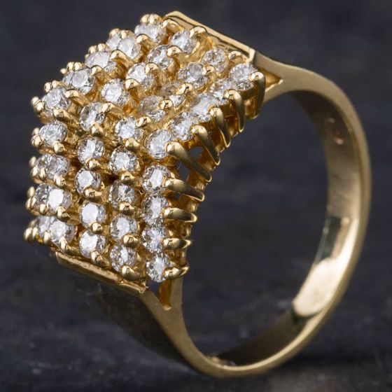 Second Hand 14ct Yellow Gold 0.60ct Brilliant Cut Diamond Seven Row Pyramid Design Cluster Ring 4312015
