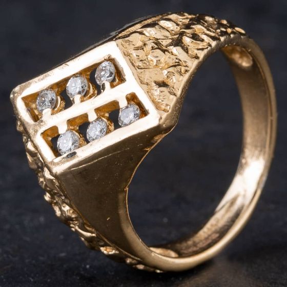 Second Hand 14ct Yellow Gold 0.20ct Brilliant Cut Diamond Six Stone Diagonal Design Signet Ring 4312021