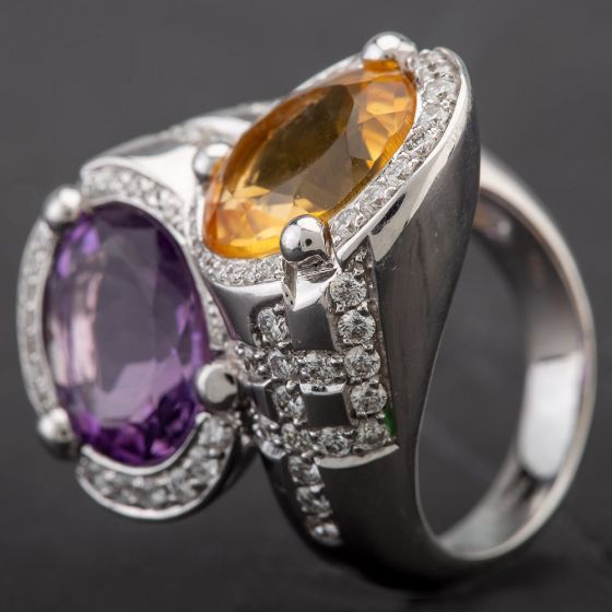 Second Hand 18ct White Gold Citrine and Amethyst Twist Diamond Ring 4312024