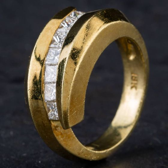 Second Hand 18ct Yellow Gold 0.80ct Princess Cut Diamond Seven Stone Cross Over Band Ring 4312049