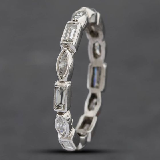 Second Hand Platinum Marquise & Baguette Cut Diamond Full Eternity Ring 43121074