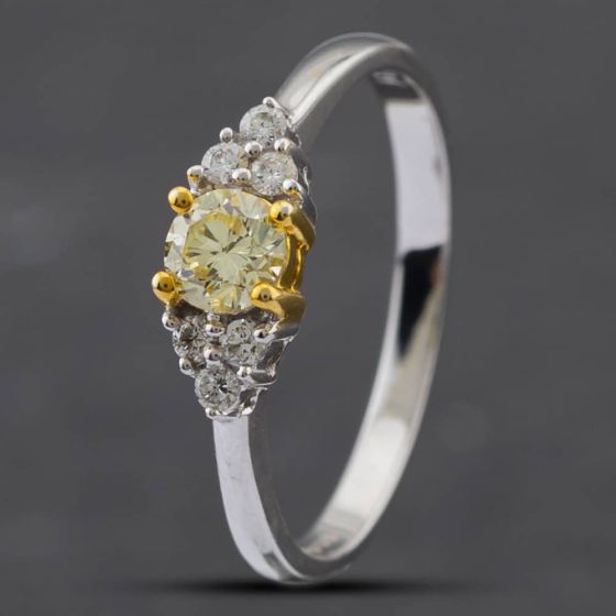 Second Hand 18ct White Gold Brilliant Cut Yellow Diamond Shoulder Set Solitaire Ring 43121077