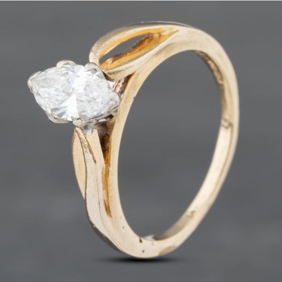 Second Hand 9ct Yellow Gold 0.50ct Marquise Cut Diamond Solitaire Ring 43121078