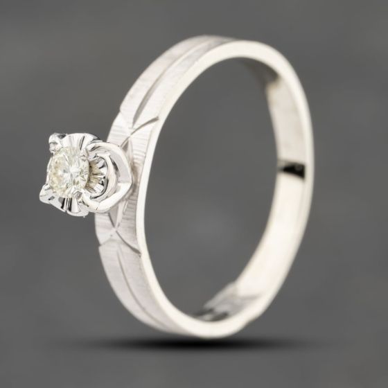 Second Hand 9ct White Gold 0.10ct Brilliant Cut Diamond Textured Shoulders Solitaire Ring 43121086