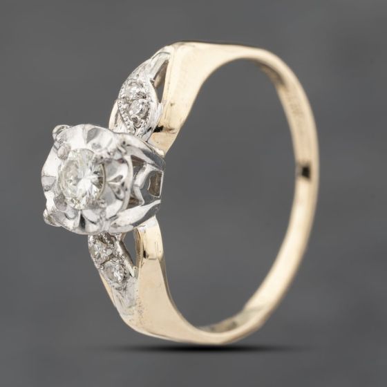Second Hand 9ct Two Colour Gold 0.14ct Brilliant Cut Diamond Shoulder Set Solitaire Ring 43121098