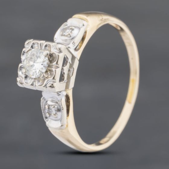 Second Hand 9ct Two Colour Gold 0.16ct Brilliant Cut Diamond Solitaire Ring 43121112