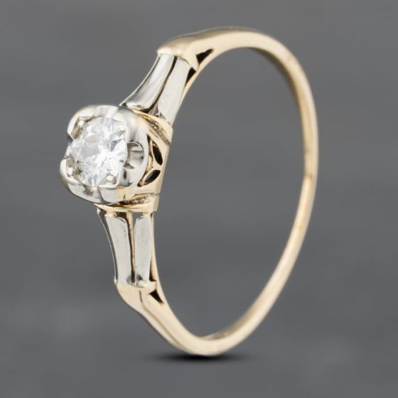 Second Hand 9ct Two Colour Gold 0.22ct Brilliant Cut Diamond Solitaire Ring 43121153