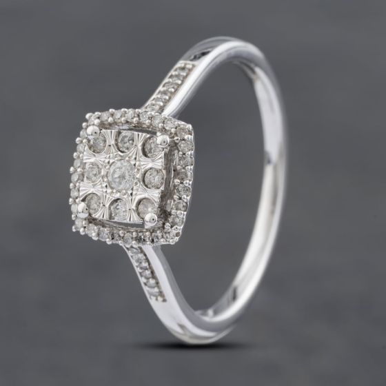Second Hand 9ct White Gold 0.25ct Diamond Square Cluster Ring 43121193