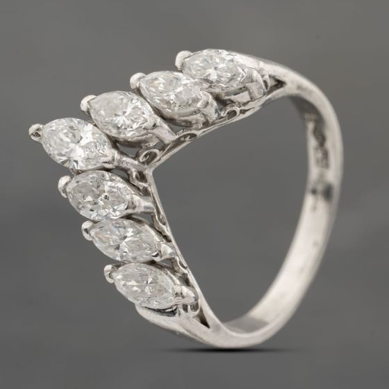 Second Hand Platinum 1.51ct Marquise Cut Diamond Half Wishbone Seven Stone Ring 43121258