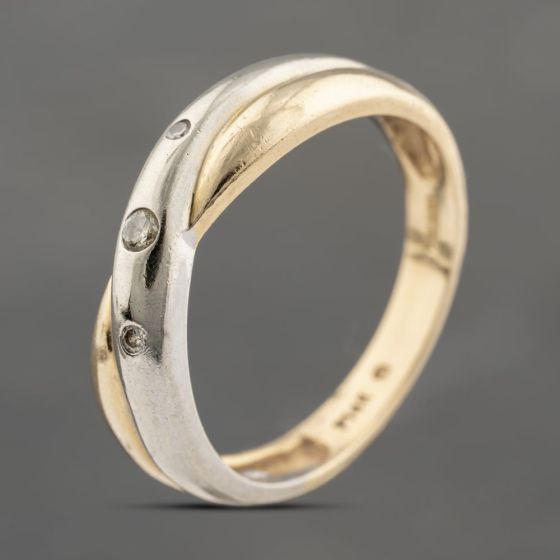 Second Hand 14ct Two Colour Gold 0.05ct Diamond Cross Over Dress Ring 43121263
