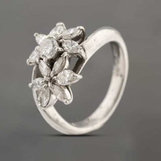 Second Hand Platinum 1.01ct Diamond Double Flower Cluster Ring 43121292