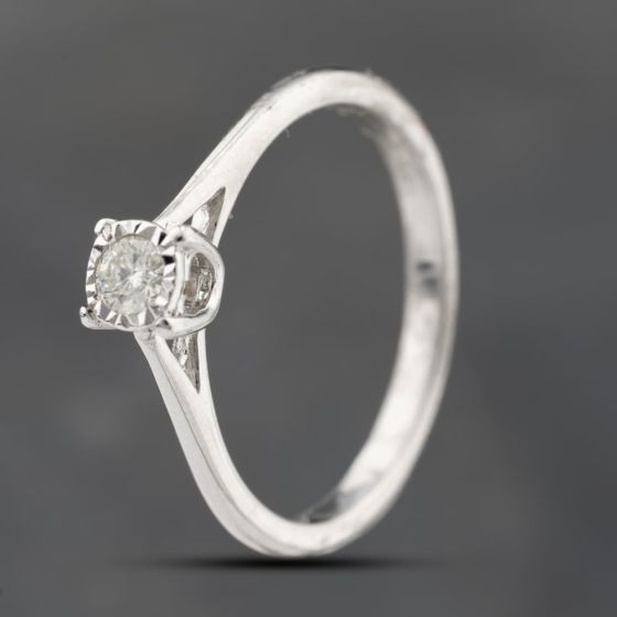 Second Hand 9ct White Gold 0.10ct Brilliant Cut Diamond 4 Claw Solitaire Ring 43121310